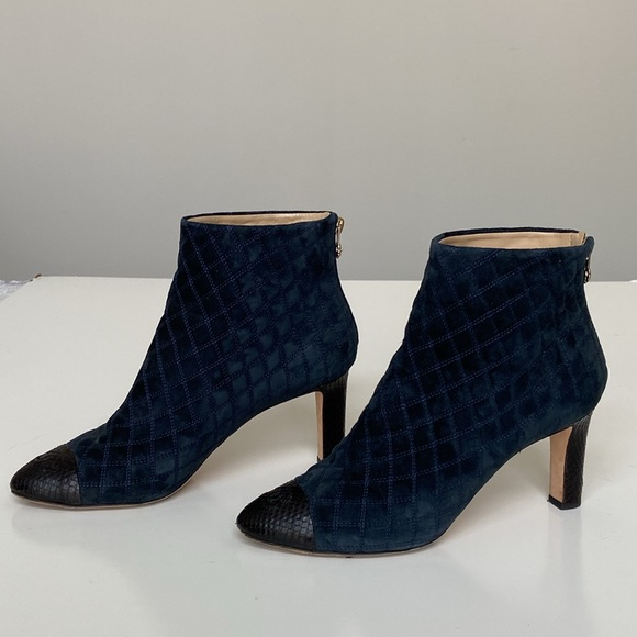 Chanel Navy Suede & Black Python Ankle Boots - Fall 2016 - Picture 5 of 9